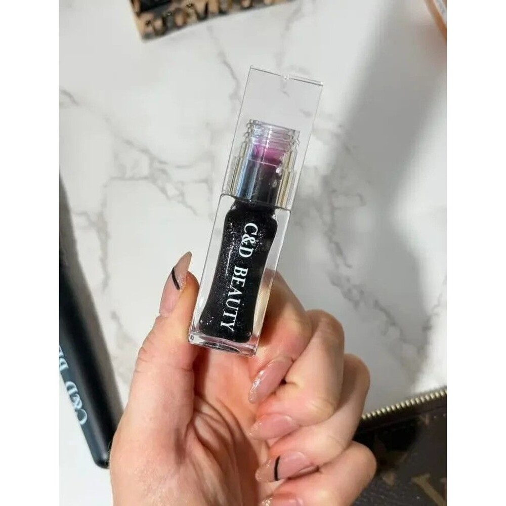 C&D Beauty Ecstacy Lip Oil Stain Color Changing Black to Pink Glitter 5ml 0.17oz